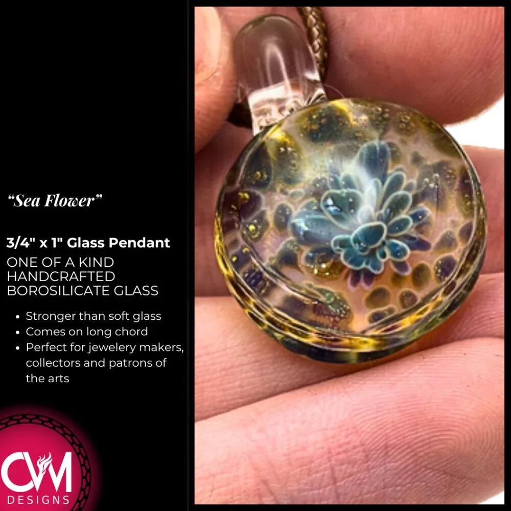 Sea Flower – Handmade Borosilicate Glass Pendant – Gothic Curiosity Accessory - Picture 7 of 7